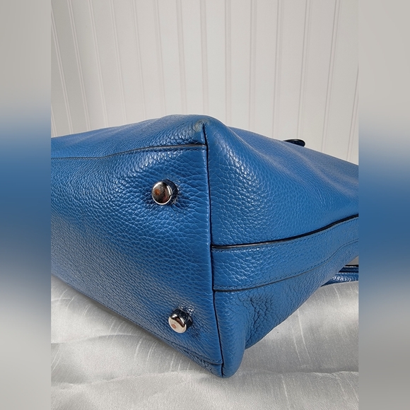 COACH Tyler Pebble Leather Tote-RARE Lapis Blue & Silver With Matching Wallet - Picture 11 of 16